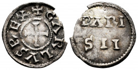 France. Charles le Chauve (840-877). Dinero. 840-887 d.C. Paris. (M&G-826). (Mec-1, 833). Anv.: Cruz central, alrededor + CΛRLVS REX. Rev.: PΛRI/SII, ...