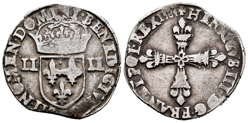 France. Henry III. 1/4 ecu. 1584. Ag. 9,46 g. Mintmark not visible. VF. Est...45...