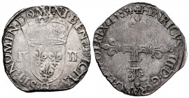 France. Henry III. 1/4 ecu. 1585. La Rochelle. H. (Duplessy-1133). (Ciani-1438). Ag. 9,48 g. VF. Est...70,00. 


 SPANISH DESRCIPTION: Francia. Hen...