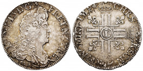 France. Louis XIV. Ecu aux huit L. 1690. Lille. L. (Duplessy-1514). (Gad-216). Ag. 26,97 g. Struck over another coin. Choice VF. Est...300,00. 


 ...