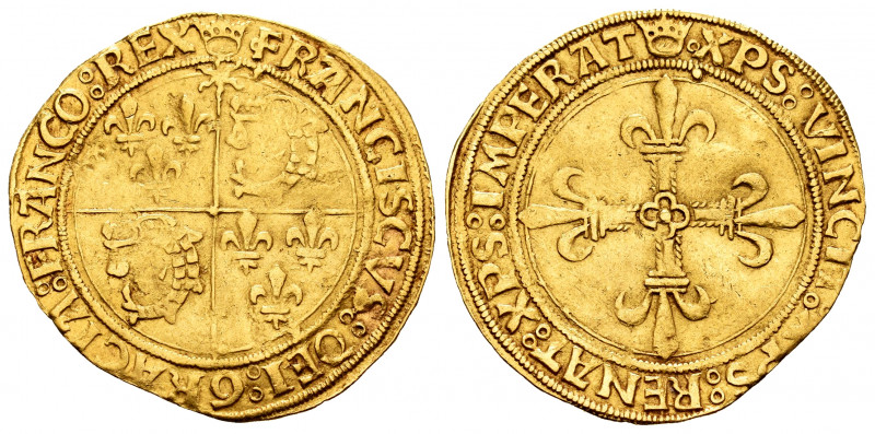 France. François 1er (1515-1547). Ecu d'or au soleil du Dauphiné. Cremieu. 1º Ti...