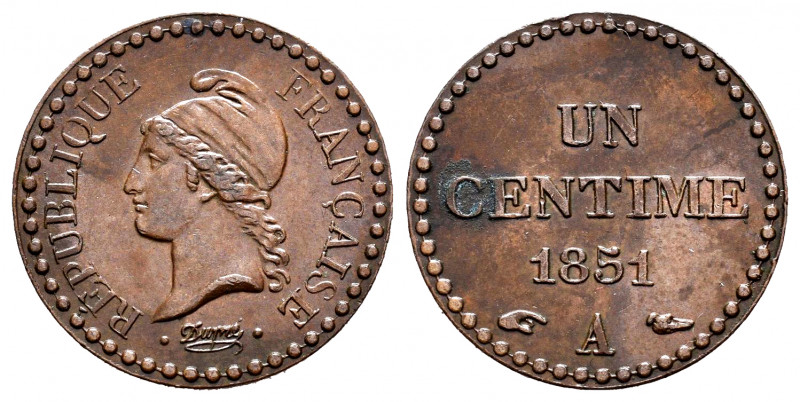 France. 1 centime. 1851. Paris. A. (Gad-84). Ae. 1,99 g. Almost XF. Est...20,00....