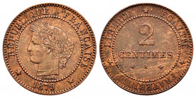 France. 2 centimes. 1879. Paris. A. (Gad-105). Ae. 2,06 g. AU. Est...25,00. 


 SPANISH DESRCIPTION: Francia. 2 centimes. 1879. París. A. (Gad-105)...