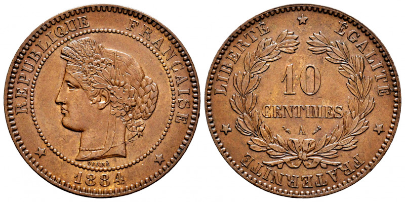 France. 10 centimes. 1884. Paris. A. (Gad-265). Ae. 9,93 g. XF. Est...20,00. 
...