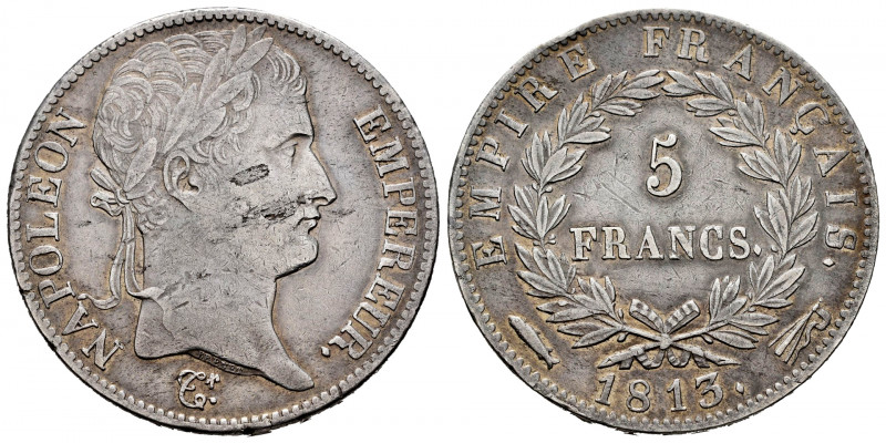 France. Napoleon Bonaparte. 5 francs. 1813. Utrecht. (Km-694.17). (Gad-584). Ag....