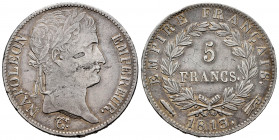 France. Napoleon Bonaparte. 5 francs. 1813. Utrecht. (Km-694.17). (Gad-584). Ag. 24,86 g. Nick on edge. Small planchet flaws on obverse. Very rare. Ch...