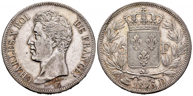 France. Charles X. 5 francs. 1826. Lyon. D. (Km-720.4). (Gad-643). Ag. 24,73 g. ...