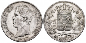 France. Charles X. 5 francs. 1827. Bordeaux. K. (Km-758.7). (Gad-644). Ag. 24,86 g. Choice VF. Est...35,00. 


 SPANISH DESRCIPTION: Francia. Charl...