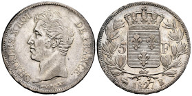 France. Charles X. 5 francs. 1827. Rouen. B. (Km-758.2). (Gad-644). Ag. 24,90 g. Cleaned obverse. Choice VF. Est...50,00. 


 SPANISH DESRCIPTION: ...