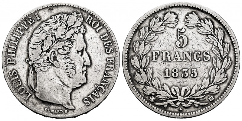 France. Louis Philippe I. 5 francs. 1835. Strasbourg. BB. (Km-749.3). Ag. 24,71 ...