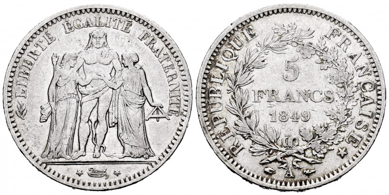 France. II Republic. 5 francs. 1849. Paris. A. (Km-756.1). (Gad-683). Ag. 24,68 ...