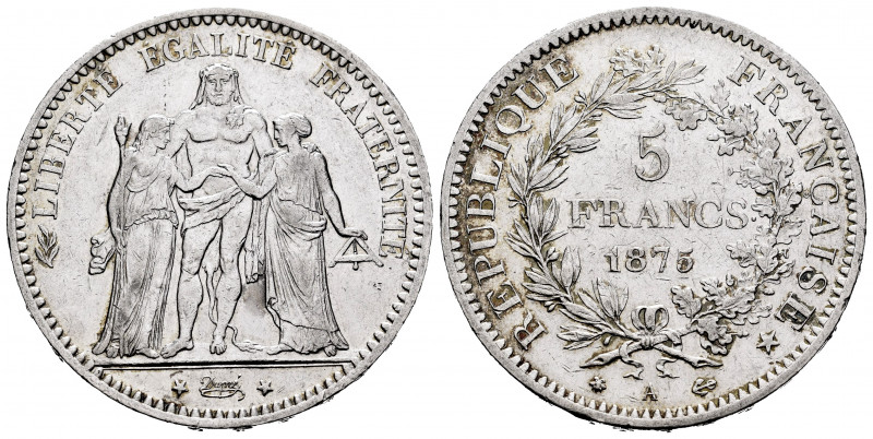 France. 5 francs. 1875. Paris. A. (Km-820.1). (Gad-745a). Ag. 24,91 g. Almost XF...