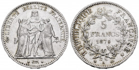 France. 5 francs. 1875. Paris. A. (Km-820.1). (Gad-745a). Ag. 24,91 g. Almost XF/Choice VF. Est...30,00. 


 SPANISH DESRCIPTION: Francia. III Repú...