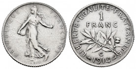 France. 1 franc. 1914. Castelsarrasin. C. (Gad-462). (Km-844.2). Ag. 4,99 g. Knock on edge. Rare. Almost XF. Est...400,00. 


 SPANISH DESRCIPTION:...