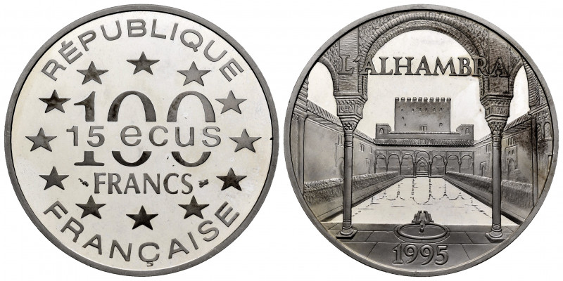 France. 100 francs 15 Euros. 1995. (Km-1112). Ag. 22,18 g. Alhambra. PR. Est...3...