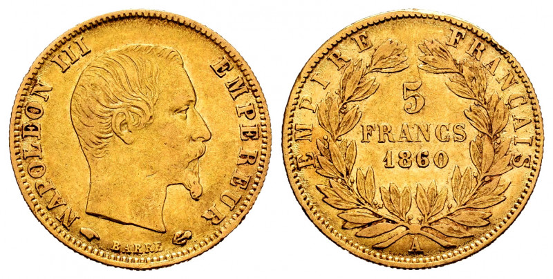 France. Napoleon III. 5 francs. 1860. Paris. A. (Km-803.1). (Gad-1002). Au. 1,59...