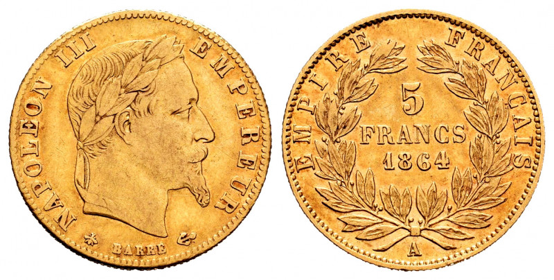 France. Napoleon III. 5 francs. 1864. Paris. A. (Km-803.1). (Gad-1002). Au. 1,59...