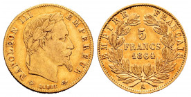 France. Napoleon III. 5 francs. 1864. Paris. A. (Km-803.1). (Gad-1002). Au. 1,59 g. Almost VF/Choice VF. Est...80,00. 


 SPANISH DESRCIPTION: Fran...