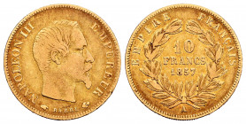 France. Napoleon III. 10 francs. 1857. Paris. A. (Km-784.1). (Gad-1014). Au. 3,17 g. F/Choice F. Est...150,00. 


 SPANISH DESRCIPTION: Francia. Na...