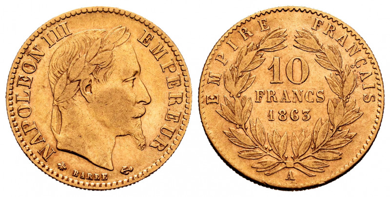 France. Napoleon III. 10 francs. 1863. Paris. A. (Km-800.1). Au. 3,18 g. Almost ...