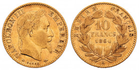 France. Napoleon III. 10 francs. 1864. Paris. A. (Km-800.1). Au. 3,17 g. Almost VF. Est...150,00. 


 SPANISH DESRCIPTION: Francia. Napoleón III. 1...