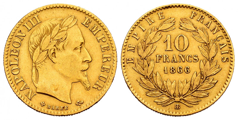 France. Napoleon III. 10 francs. 1866. Strasbourg. BB. (Gad-1015). (Fried-587). ...