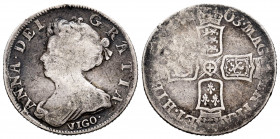 Great Britain. Anna. 1 shilling. 1703. Vigo. (Km-517.1). Ag. 5,68 g. Silver mint taken to the Spaniards in Vigo Bay. Very scarce. F/Almost F. Est...10...