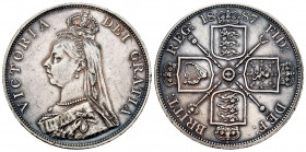 Great Britain. Victoria Queen. 2 florins. 1887. (Km-763). Ag. 22,63 g. Old cabinet tone. AU. Est...75,00. 


 SPANISH DESRCIPTION: Gran Bretaña. Vi...