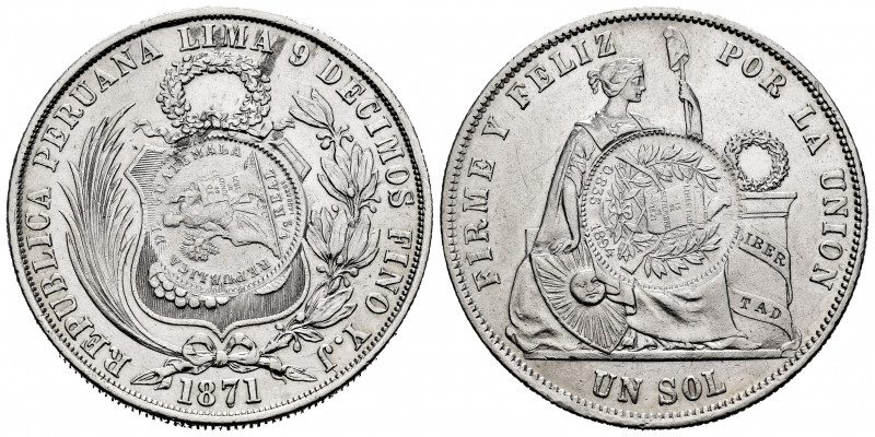 Guatemala. (Km-224). Ag. 24,83 g. 1/2 Real 1894 counterstamp over Peru sol 1871....