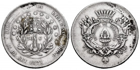 Honduras. 50 centavos. 1851. Tegucigalpa. (Km-37). Ag. 12,43 g. 50th Anniversary of Independence. VF. Est...45,00. 


 SPANISH DESRCIPTION: Hondura...