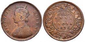 British India. Victoria Queen. 1/2 anna. 1875. Calcutta. (Km-468). Ae. 13,03 g. Minor nicks. Rare. Almost VF. Est...150,00. 


 SPANISH DESRCIPTION...
