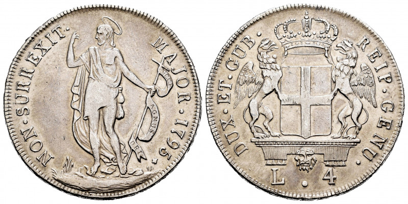 Italy. Genoa. Dogi Biennali, III fase (1637-1797). 4 lire. 1795. (Km-428). (Mont...