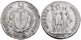 Italy. Ligurian Republic. 8 lire. 1798. Genoa. (Km-266.1). (Dav-1371). Ag. 33,04 g. Minor nicks on edge. VF. Est...150,00. 


 SPANISH DESRCIPTION:...