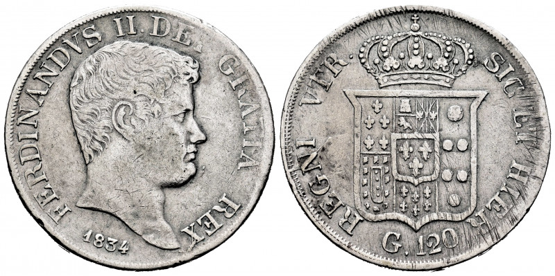 Italy. Napoli and Sicily. Ferdinando II. 120 grana. 1834. (Km-309). (Pagani-193)...