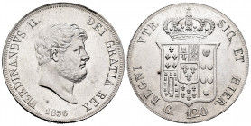 Italy. Napoli and Sicily. Ferdinando II. 120 grana. 1856. (Km-370). (Dav-175). (Mir-503/5). Ag. 27,58 g. Minor hairlines. Original luster. Almost UNC....