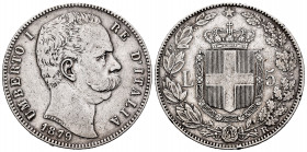Italy. Umberto I. 5 lire. 1879. Rome. R. (Km-20). (Pagani-560). (Mont-33). Ag. 24,81 g. Minor nicks on edge. Almost VF. Est...25,00. 


 SPANISH DE...
