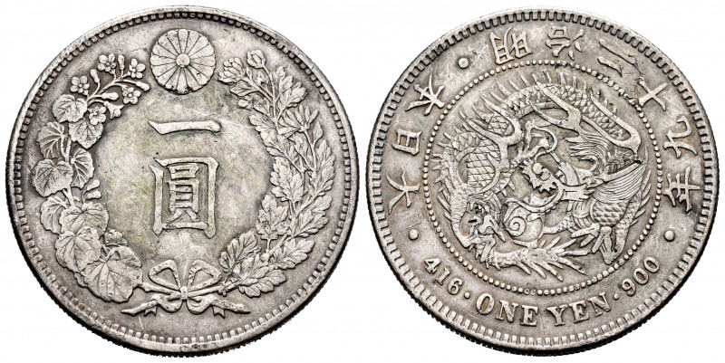 Japan. Mutsuhito. 1 yen. Year 29 (1896). (Km-Y28a.5). Ag. 26,89 g. Scarce. Almos...
