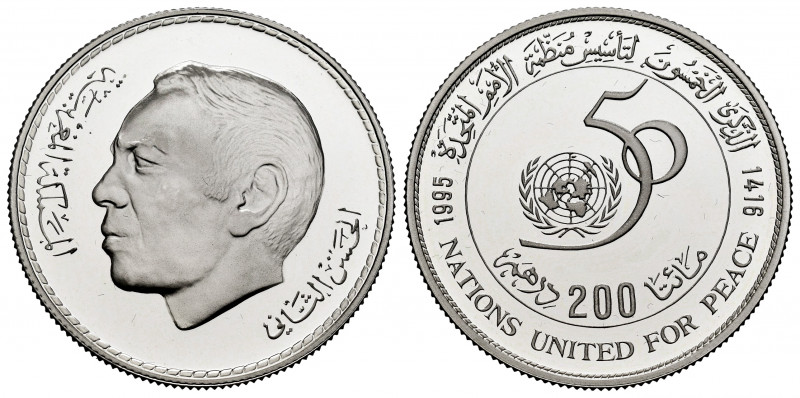 Morocoo. Hassan II. 200 dirhams. 1416 H (1995). (Km-Y102). Ag. 14,79 g. 50th Ann...