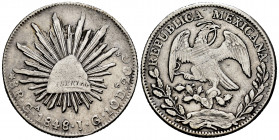 Mexico. 8 reales. 1848/7. Guadalajara. JG. (Km-377.6). Ag. 26,76 g. Choice VF. Est...60,00. 


 SPANISH DESRCIPTION: México. 8 reales. 1848/7. Guad...