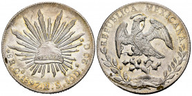 Mexico. 8 reales. 1897. Guanajuato. RS. (Km-377.8). Ag. 27,16 g. It retains some luster. Almost XF. Est...50,00. 


 SPANISH DESRCIPTION: México. 8...