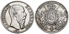 Mexico. Maximiliano. 1 peso. 1866. México. (Km-388.1). Ag. 26,99 g. Cleaned. VF. Est...50,00. 


 SPANISH DESRCIPTION: México. Maximiliano. 1 peso....