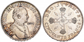 Monaco. Rainier III. 50 francs. 1974. (Km-152.1). Ag. 30,00 g. UNC. Est...50,00. 


 SPANISH DESRCIPTION: Mónaco. Rainiero III. 50 francs. 1974. (K...