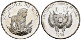 Niger. 10 francs. 1968. (Km-8.1). Ag. 20,00 g. 1000 minted pieces. PR. Est...35,00. 


 SPANISH DESRCIPTION: Niger. 10 francs. 1968. (Km-8.1). Ag. ...