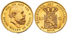 Low Countries. Wilhelm III. 10 gulden. 1876. (Km-106). (Fried-342). Au. 6,71 g. AU. Est...300,00. 


 SPANISH DESRCIPTION: Países Bajos. Wilhelm II...