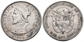 Panama. 50 centesimos. 1904. (Km-5). Ag. 24,98 g. Minor nicks on edge. Choice VF. Est...80,00. 


 SPANISH DESRCIPTION: Panamá. 50 centésimos. 1904...