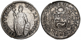 Peru. 8 reales. 1828. Lima. JM. (Km-142.3). Ag. 26,81 g. Slight defect on edge. Tone. Almost XF/XF. Est...150,00. 


 SPANISH DESRCIPTION: Perú. 8 ...