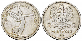 Poland. 5 zlotych. 1928. (Km-Y18). Ag. 17,81 g. Rare. VF. Est...200,00. 


 SPANISH DESRCIPTION: Polonia. 5 zlotych. 1928. (Km-Y18). Ag. 17,81 g. R...