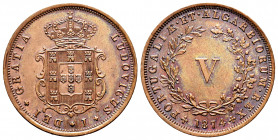 Portugal. Luis I. 5 reis. 1874. (Gomes-02.06). Ae. 6,05 g. AU. Est...50,00. 


 SPANISH DESRCIPTION: Portugal. Luis I. 5 reis. 1874. (Gomes-02.06)....