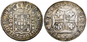 Portugal. Joao, Prince Regent. 400 reis. 1812. (Km-331). Ag. 13,40 g. Choice VF. Est...50,00. 


 SPANISH DESRCIPTION: Portugal. Joao Príncipe Rege...