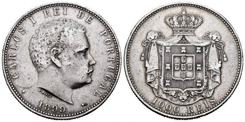Portugal. Karl I. 1000 reis. 1899. (Km-540). (Gomes-13.01). Ag. 24,83 g. Minor n...